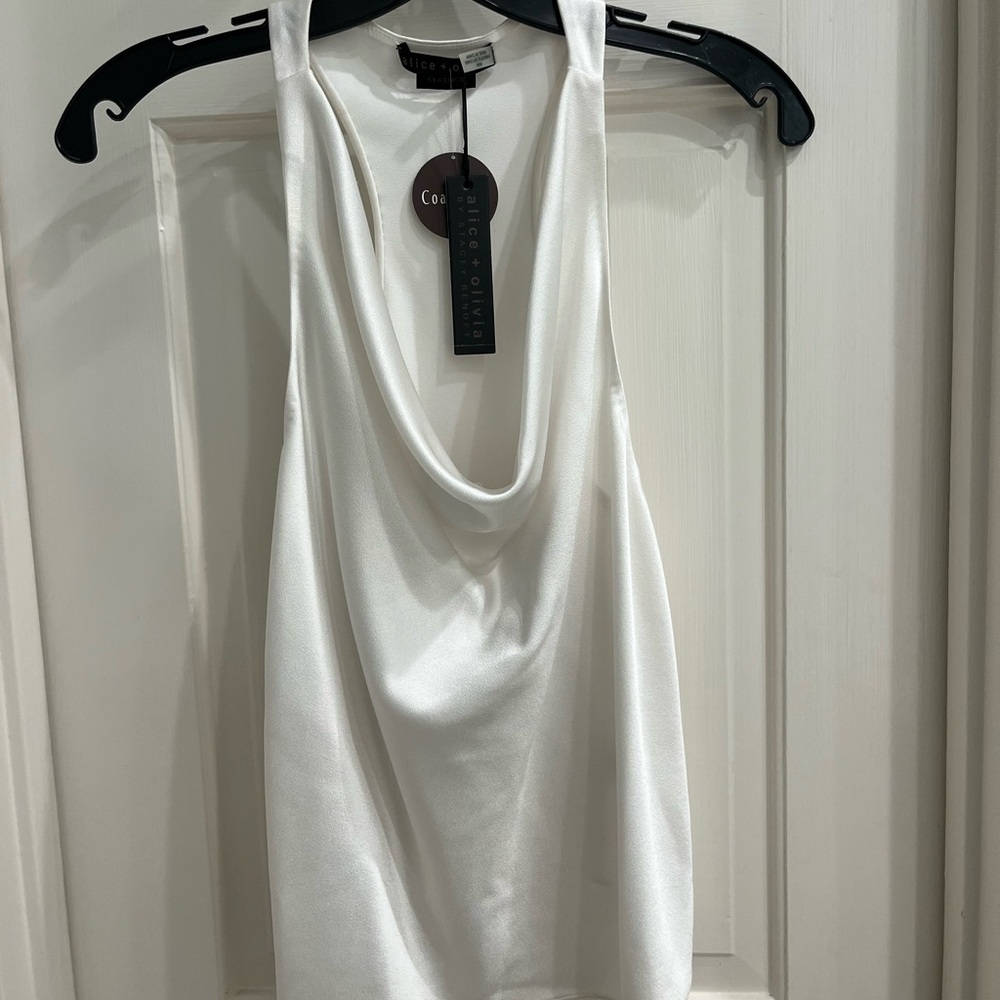 Alice and Olivia White Cowl Neck Sleeveless Top NWT